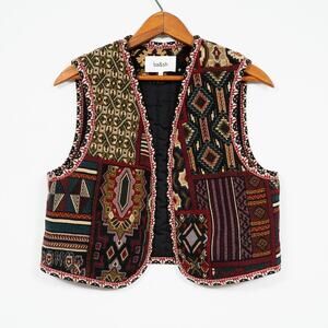 ba&sh Elton Cropped Jacquard Knit Waistcoat Size 2 Textured Vest Parisian